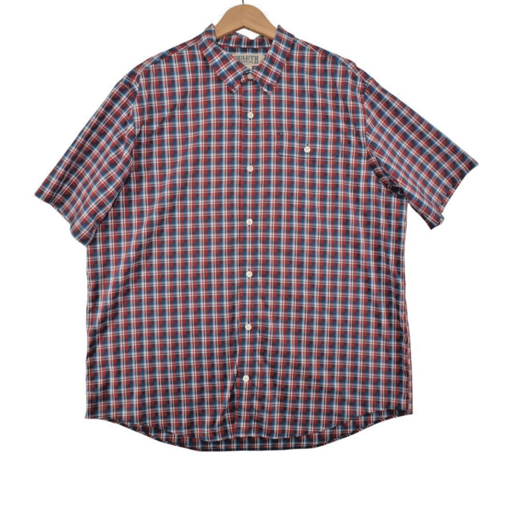 Duluth Trading Plaid Short Sleeve Button Up Shirt Men's XL Red Blue Casual